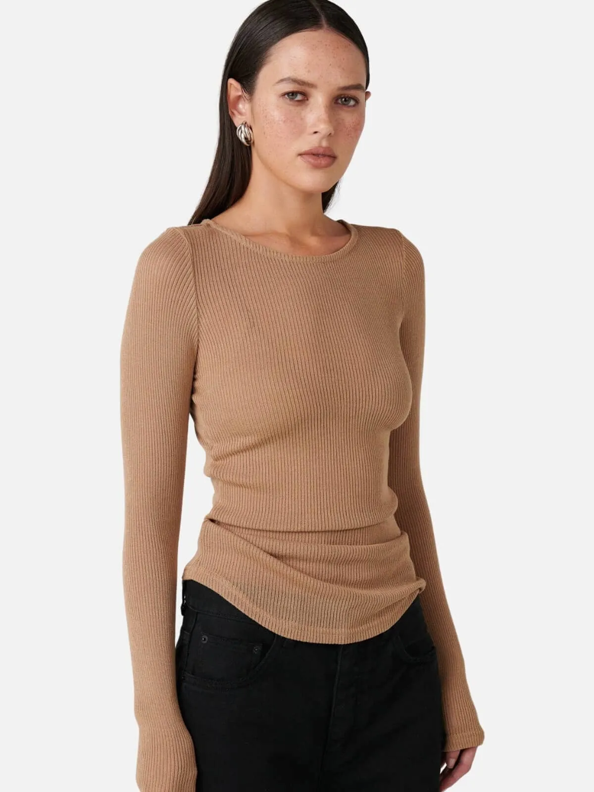 Myles Crew Neck Top - Latte