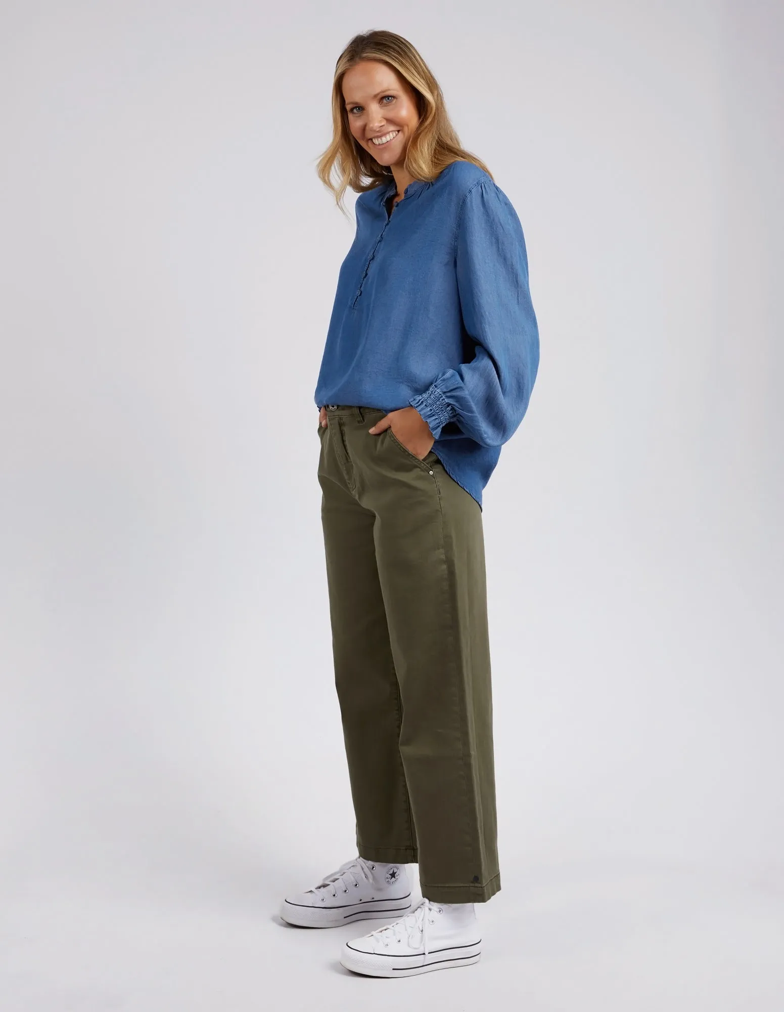 Petal Long Sleeve Top Blue Wash