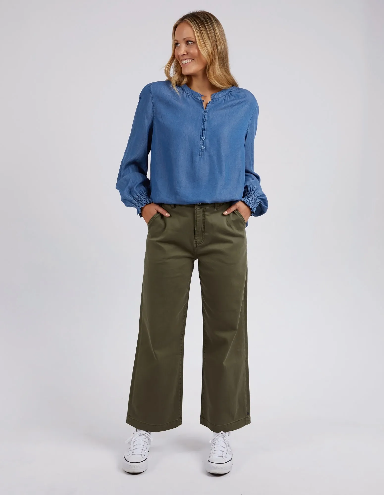 Petal Long Sleeve Top Blue Wash