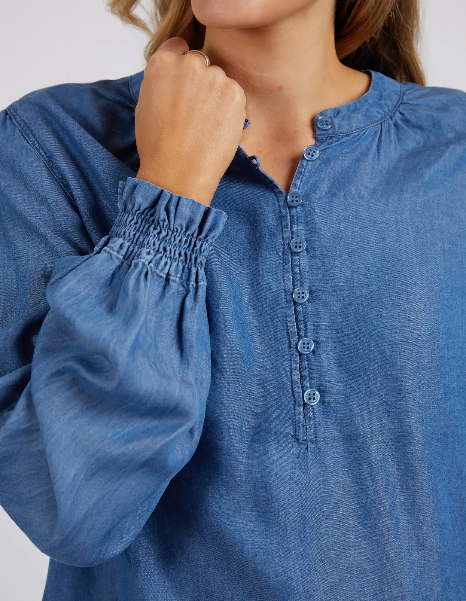 Petal Long Sleeve Top Blue Wash