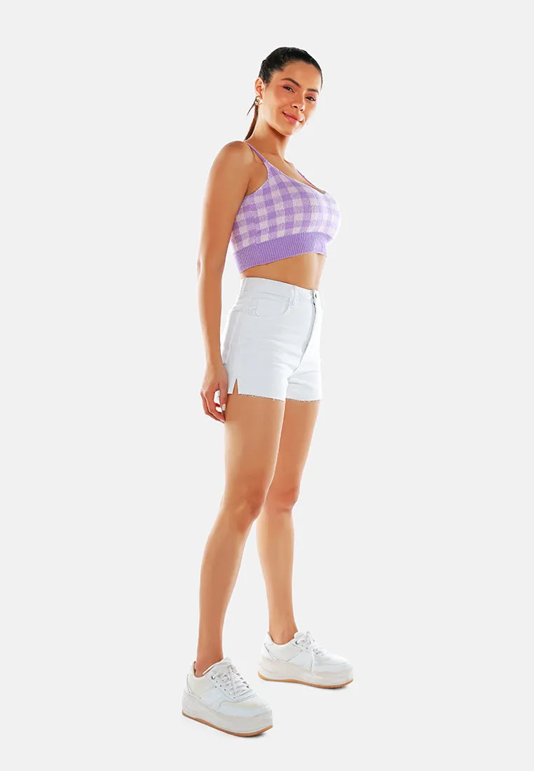 Side Slit Raw Hem Denim Shorts
