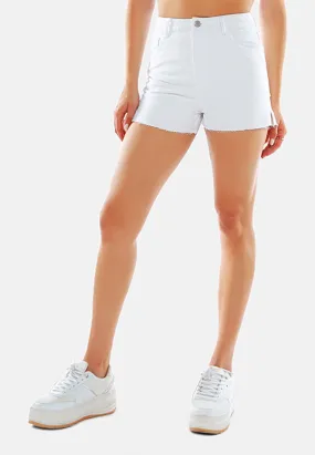 Side Slit Raw Hem Denim Shorts