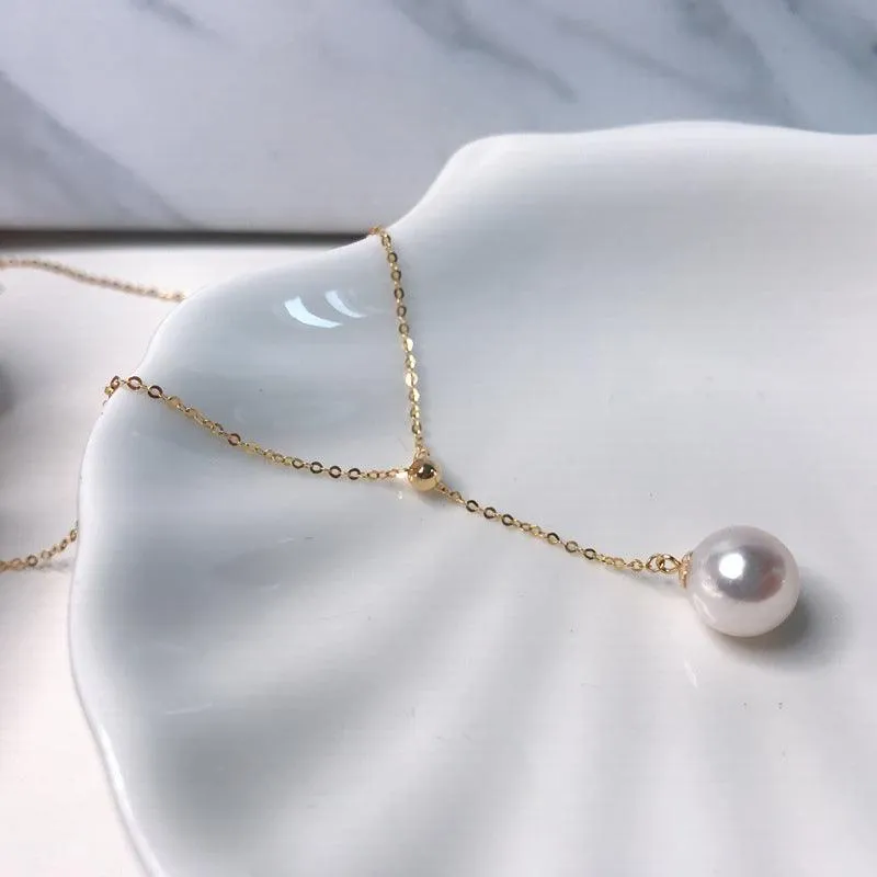 Single Pearl Pendant Necklace 18K Gold