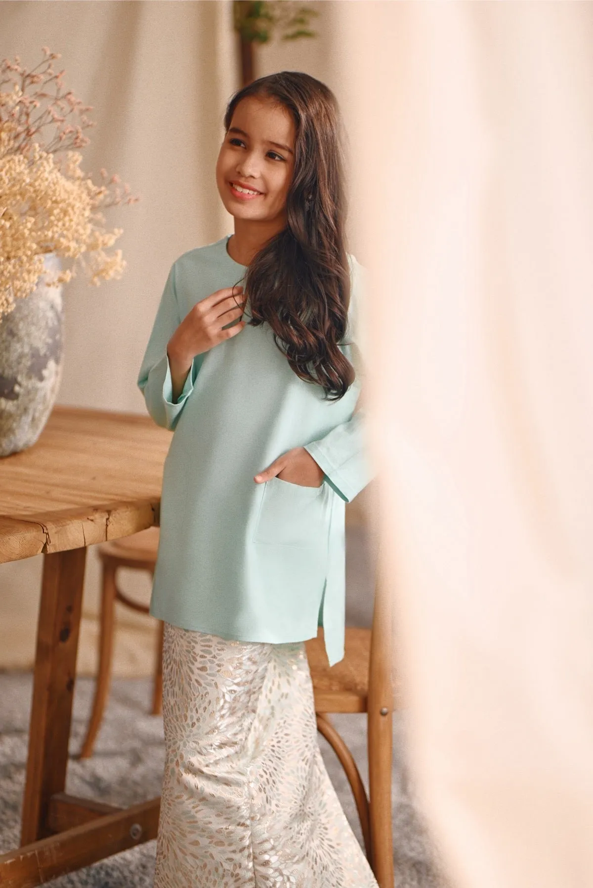 The Bayu Kurung Top - Tiffany Blue