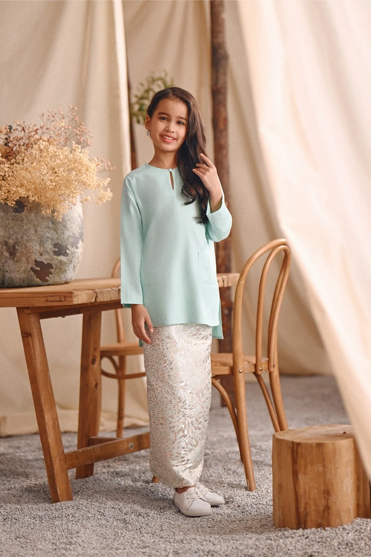 The Bayu Kurung Top - Tiffany Blue