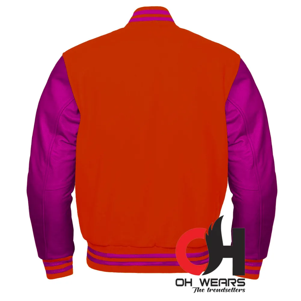 Varsity Letterman Baseball Bomber Red Wool and Genuine Purple Leather Sleeves Jacket Varsity Men's Women's Kid's Letterman college jackets