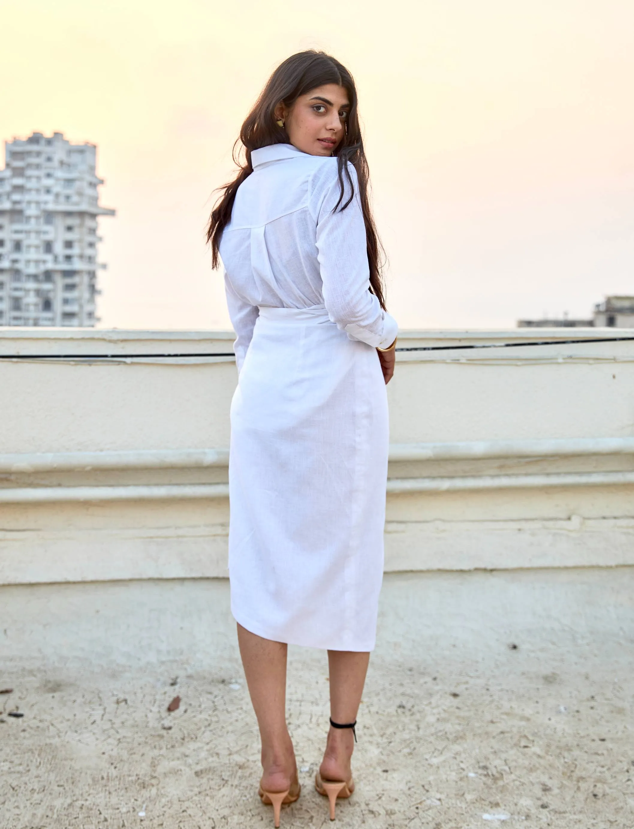 WHITE LINEN WRAP SKIRT