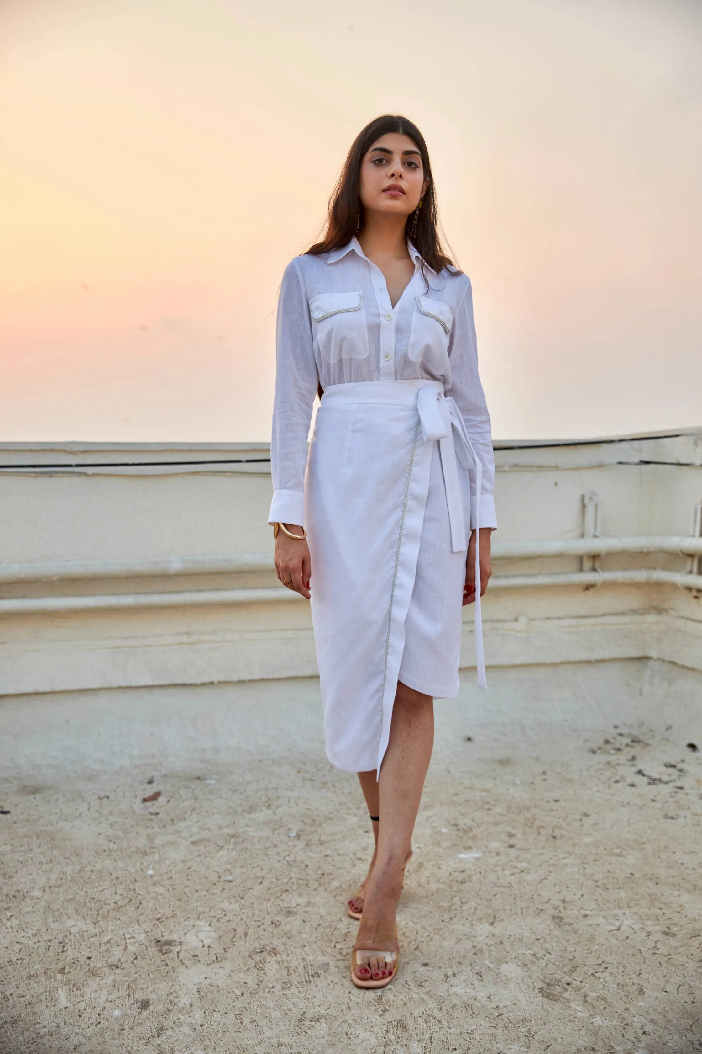 WHITE LINEN WRAP SKIRT